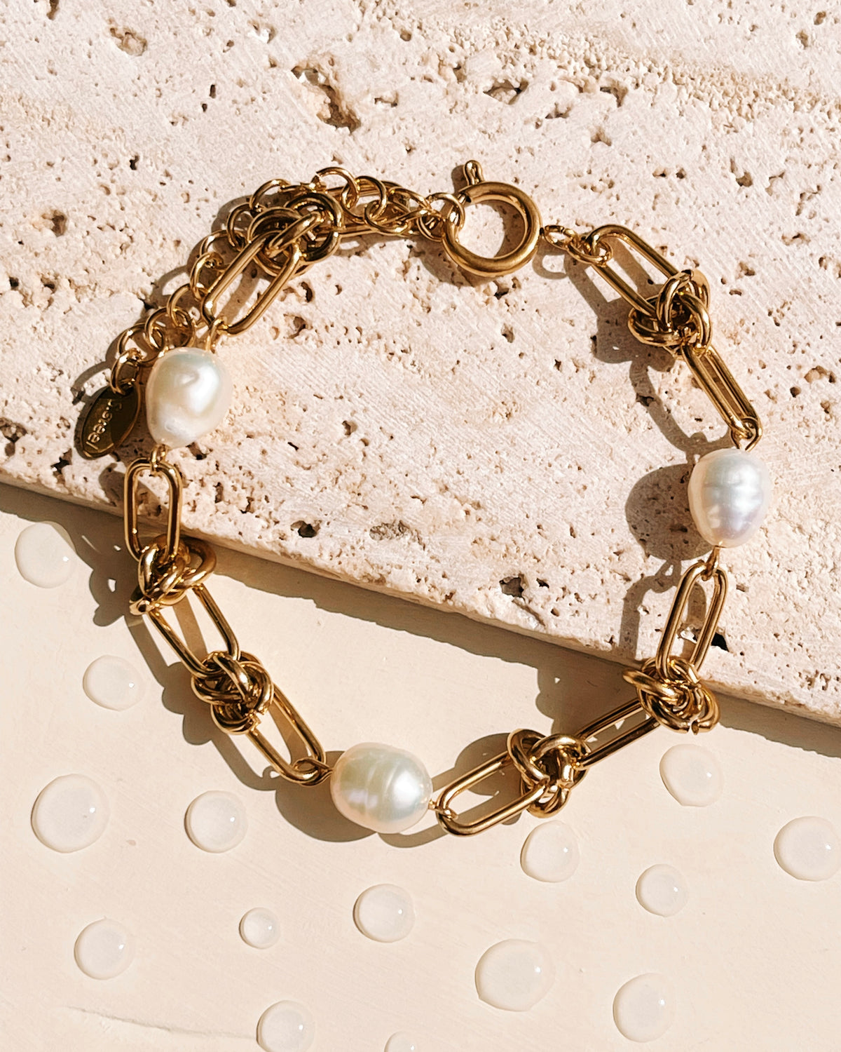 Bea Pearl Beaded Paperclip Rope Link Chain Design Gold Bracelet