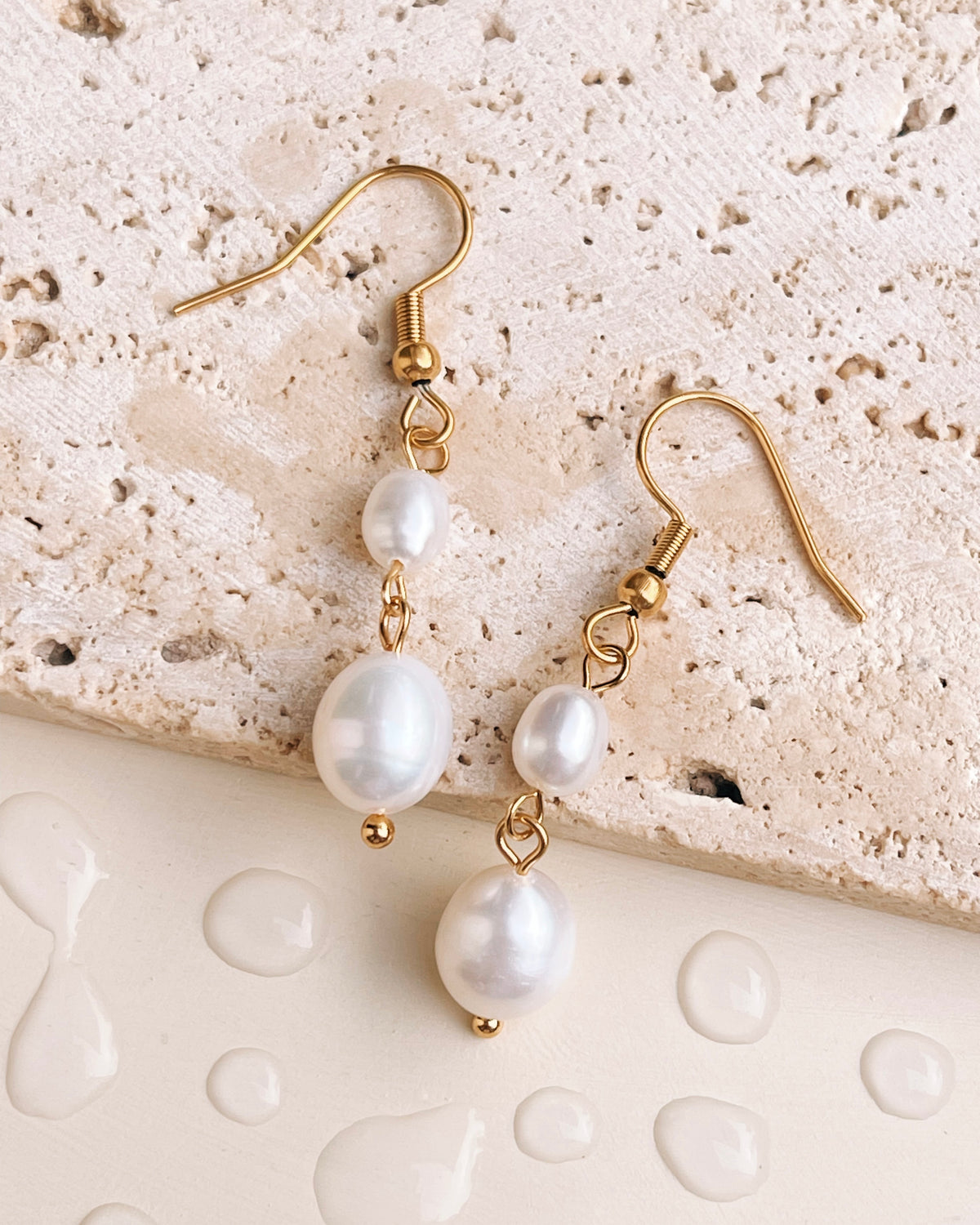 Angie Double Pearl Drop Tassel Design Drop Earrings