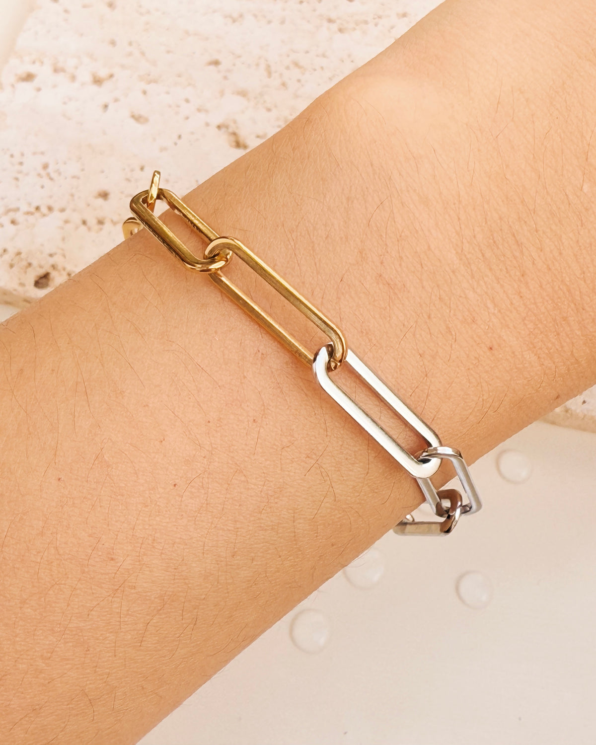 Callista (Two Tone) Half Silver Half Gold Big Paperclip Chain Bracelet