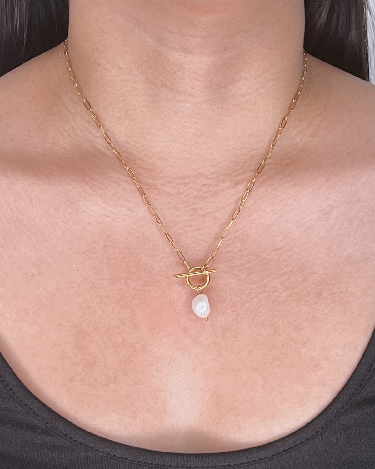 Edith Baroque Freshwater Pearl Pendant Link Chain Gold Necklace