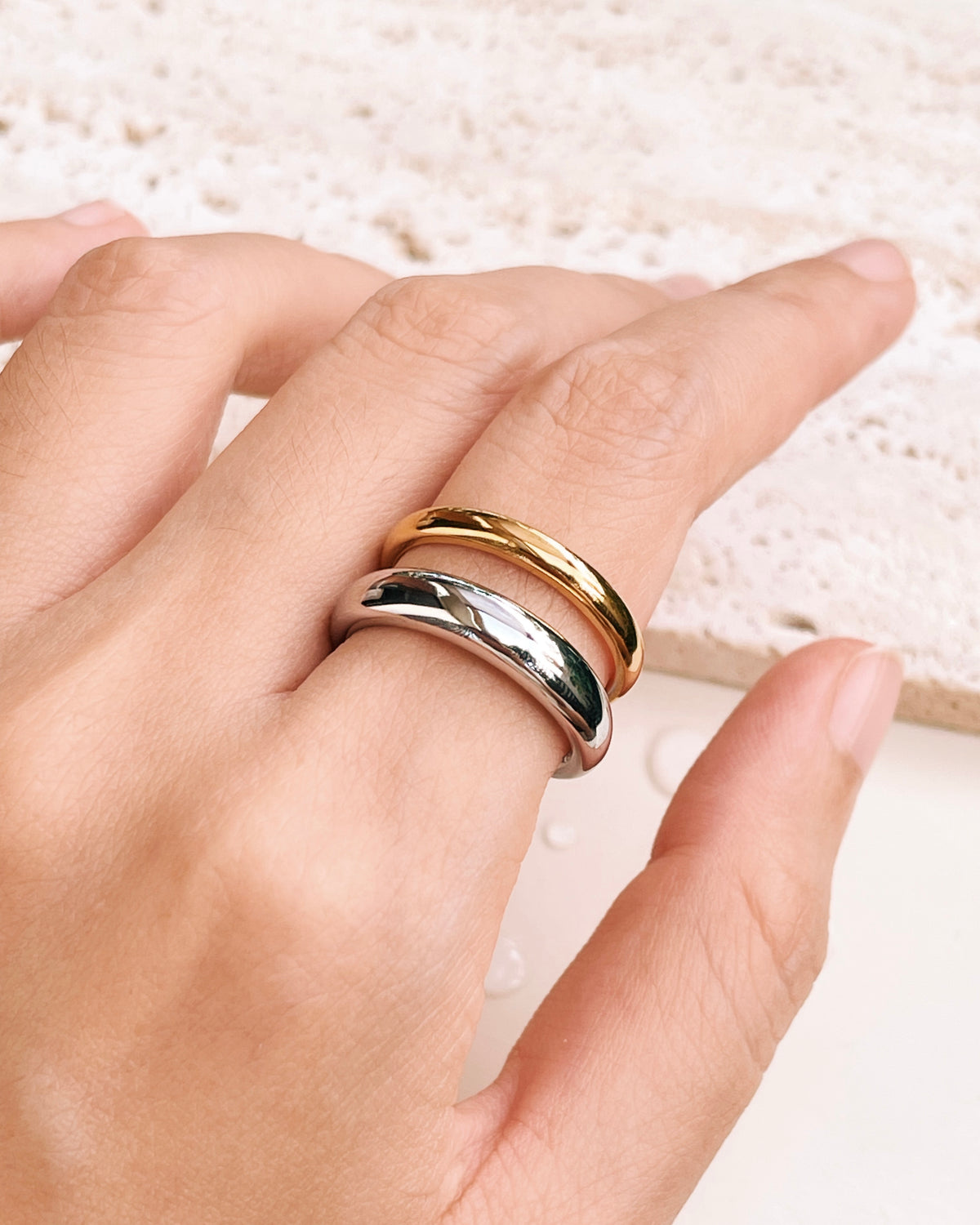 Alexandra (Two Tone) Double Layer Thick Silver Thin Gold Open Design Gold Ring