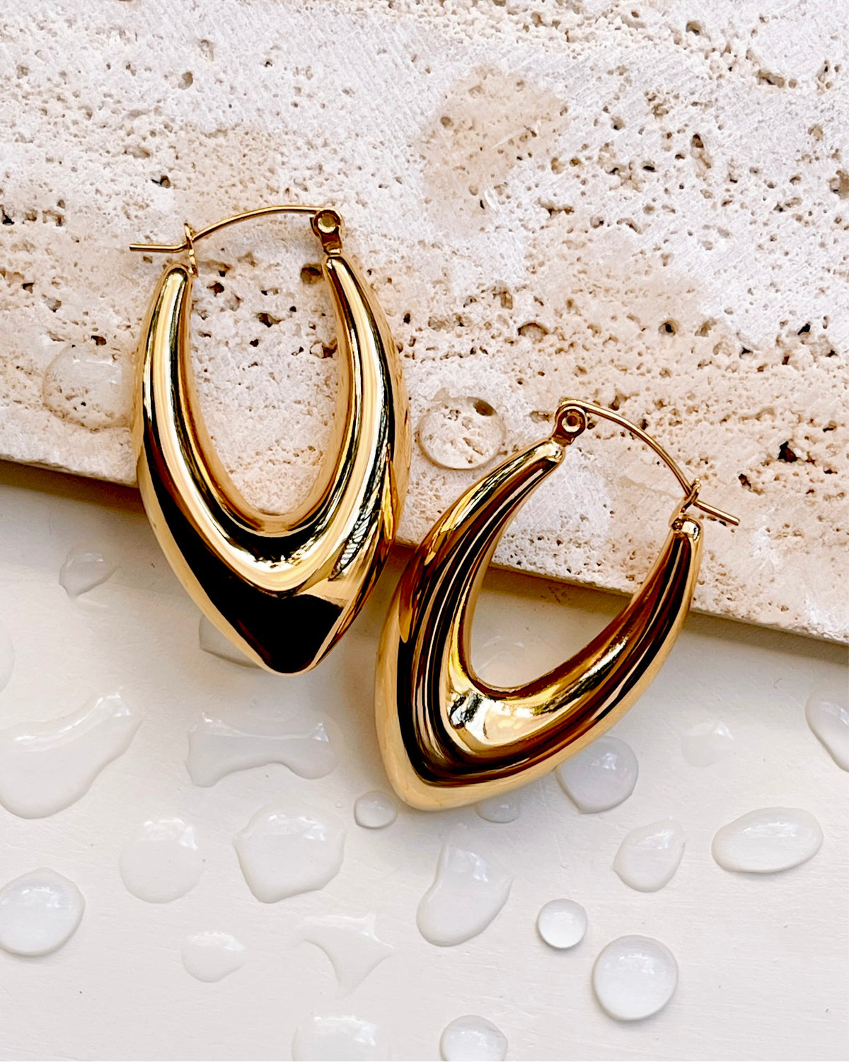 Katie (Gold) Pointed Teardrop Design Chunky Hoops