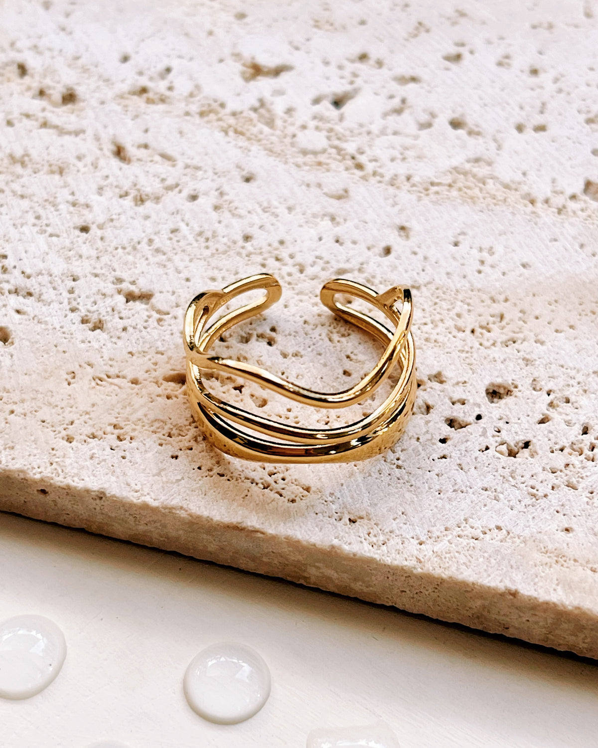 Gretchen Triple Layer Water Ripple Design Wide Gold Ring