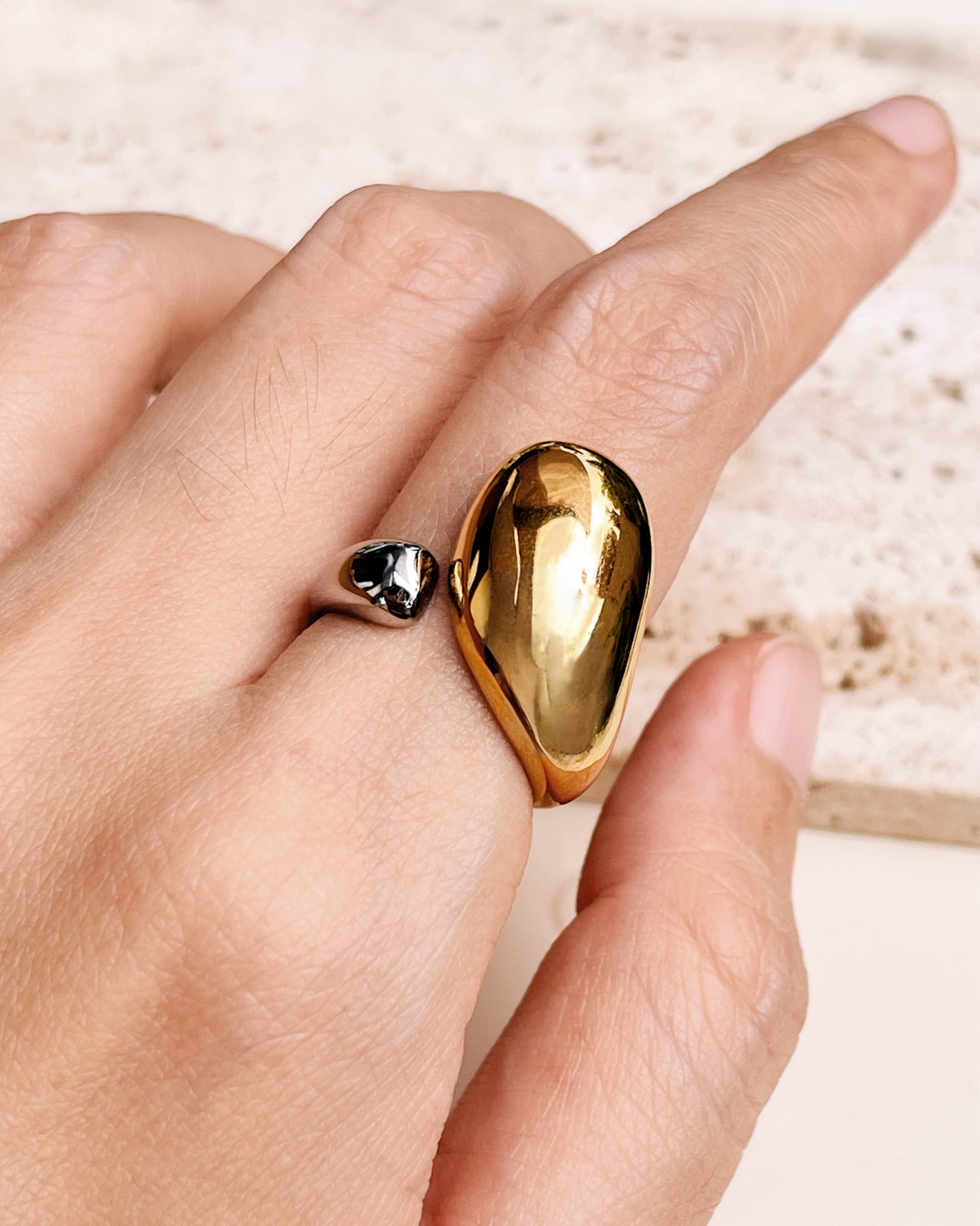 Brittany (Two Tone) Chunky Gold Waterdrop Half Silver Open Ring