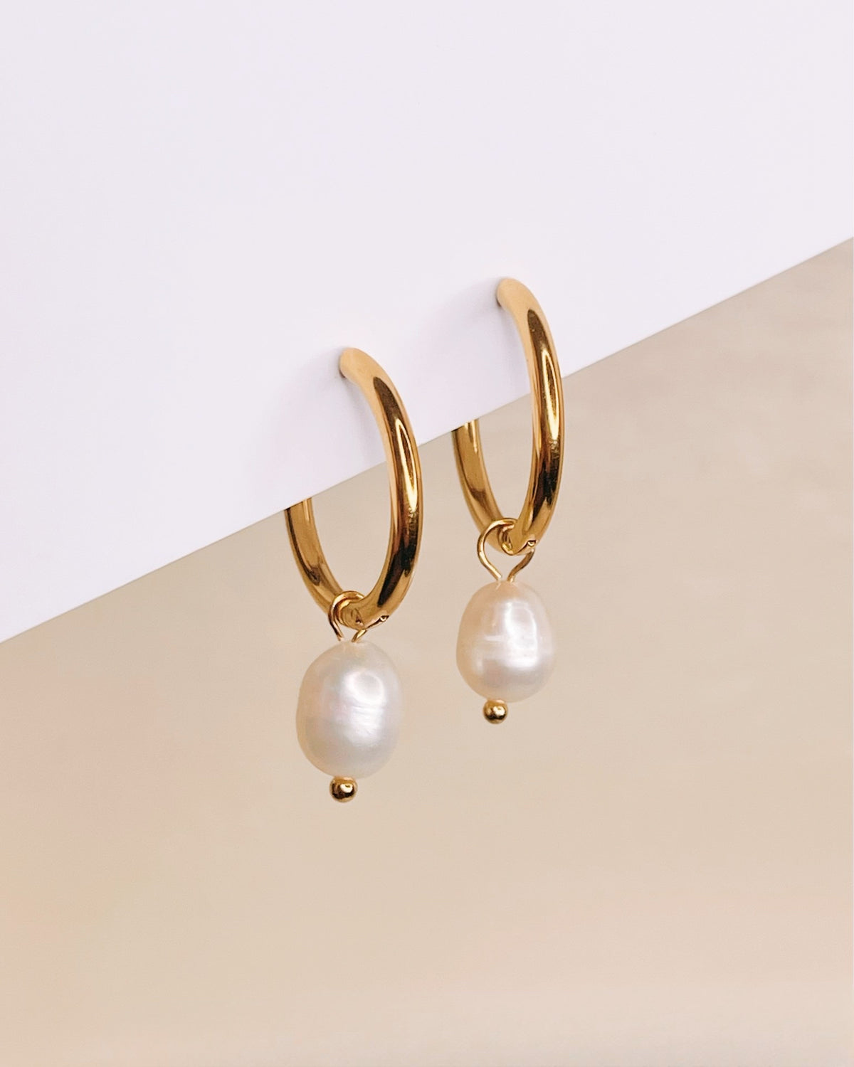 Alanna Baroque Freshwater Pearl Dangle Round Gold Hoops