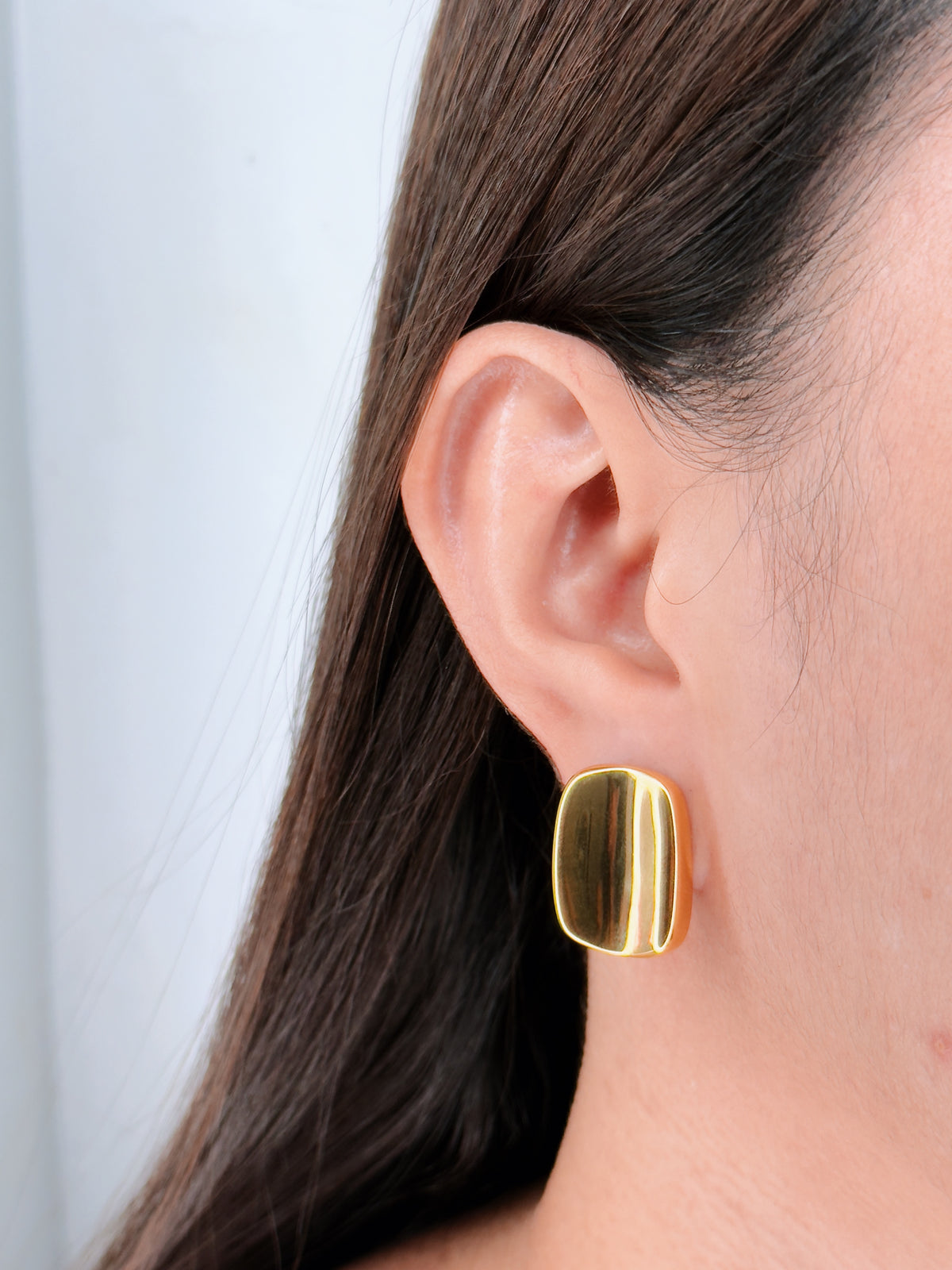 Maja Concave Rounded Geometric Square Design Gold Stud Earrings