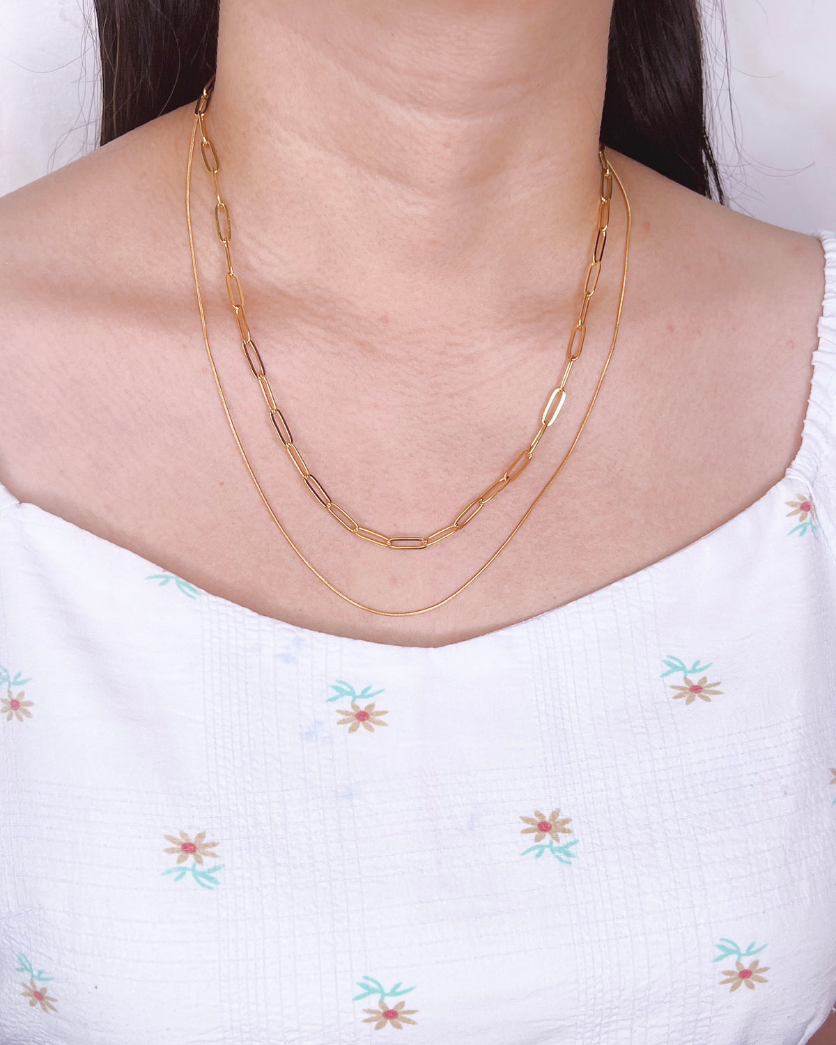 Mabel Double Layer Snake Paperclip Chain Gold (Chain Only) Necklace