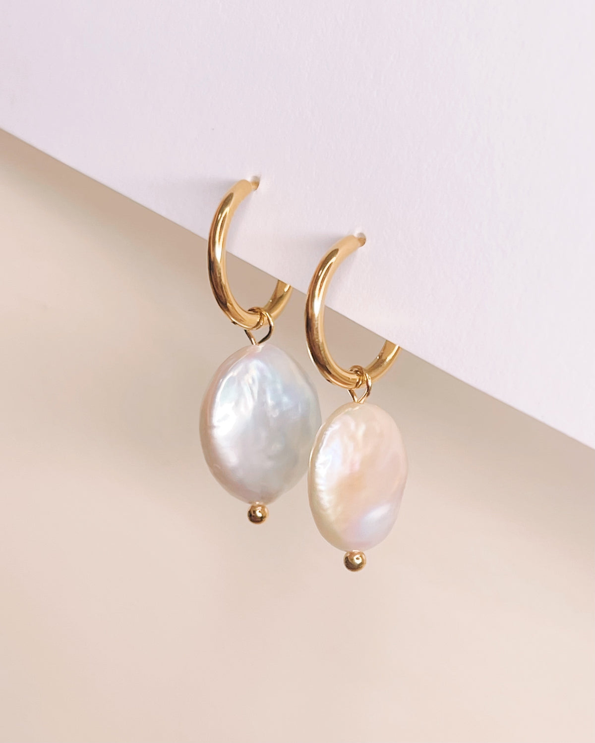 Tiffany Classic Baroque Flat Freshwater Pearl Dangle Gold Huggies