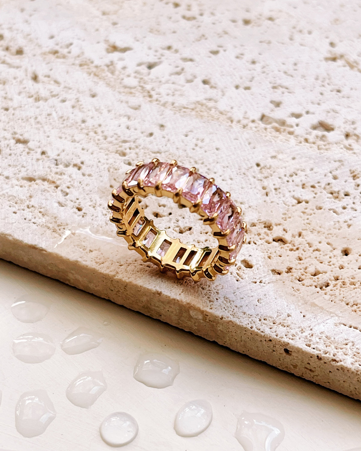 Greer (Pink) Colorful Rectangular Zircon Bezel Setting Gold Ring