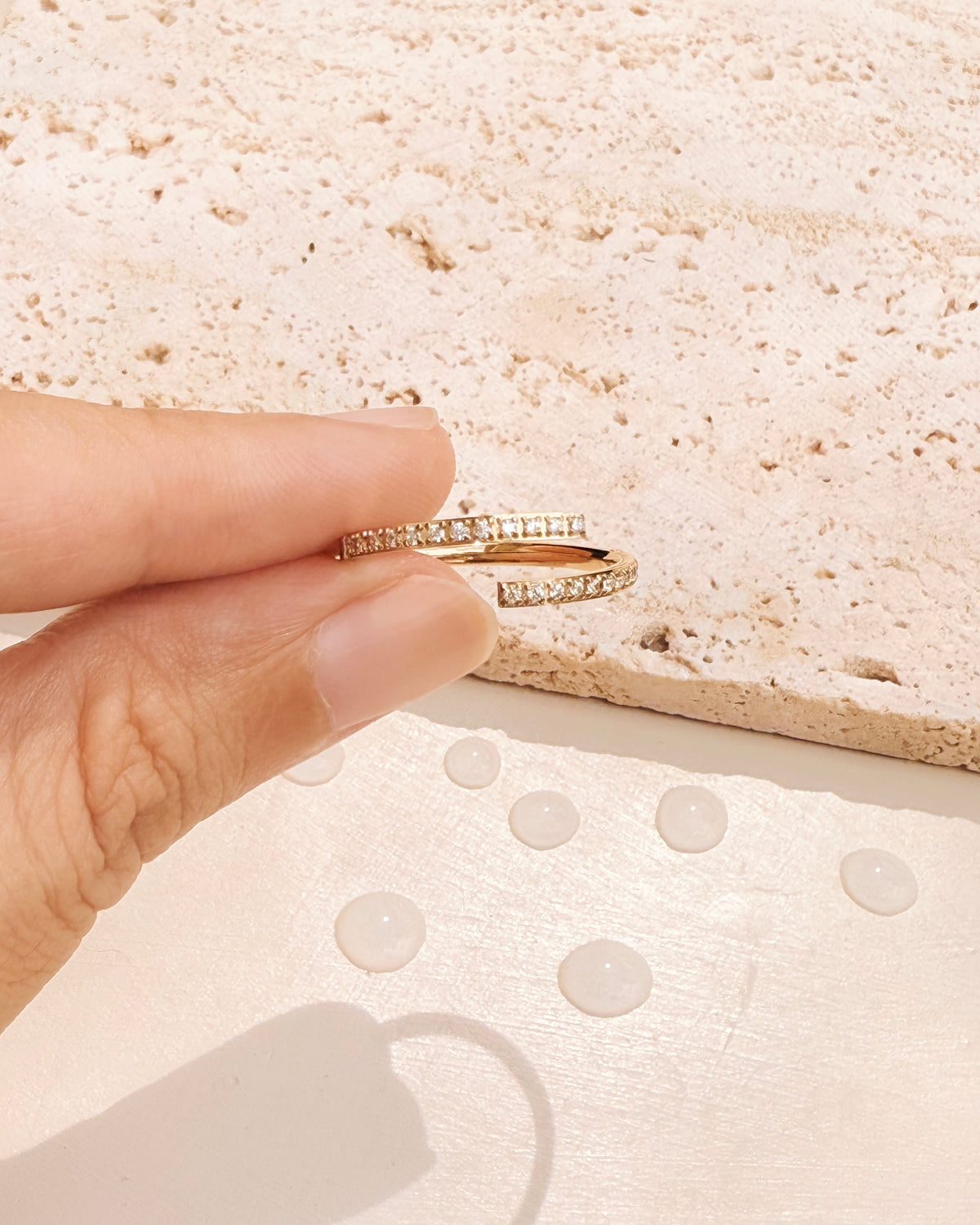 Felicia Zircon Paved Dainty Layered Look Design Gold Open Ring