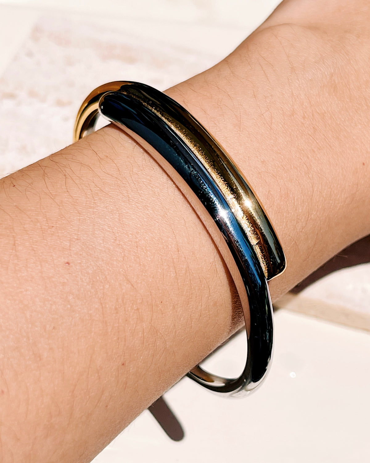 Kaylee (Two Tone) Half Silver Half Gold Attached Layered Look Design Bangle