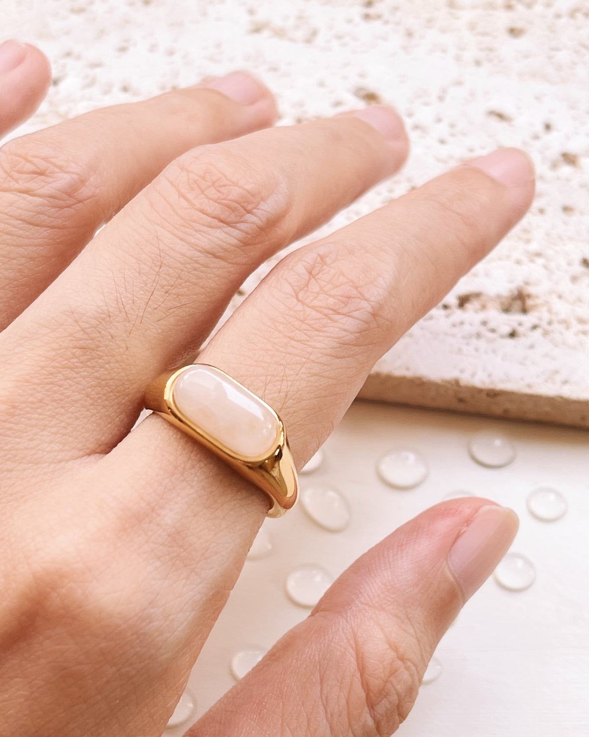 Gracelynn Pink Quartz Geometric Design Centerpiece Gold Ring