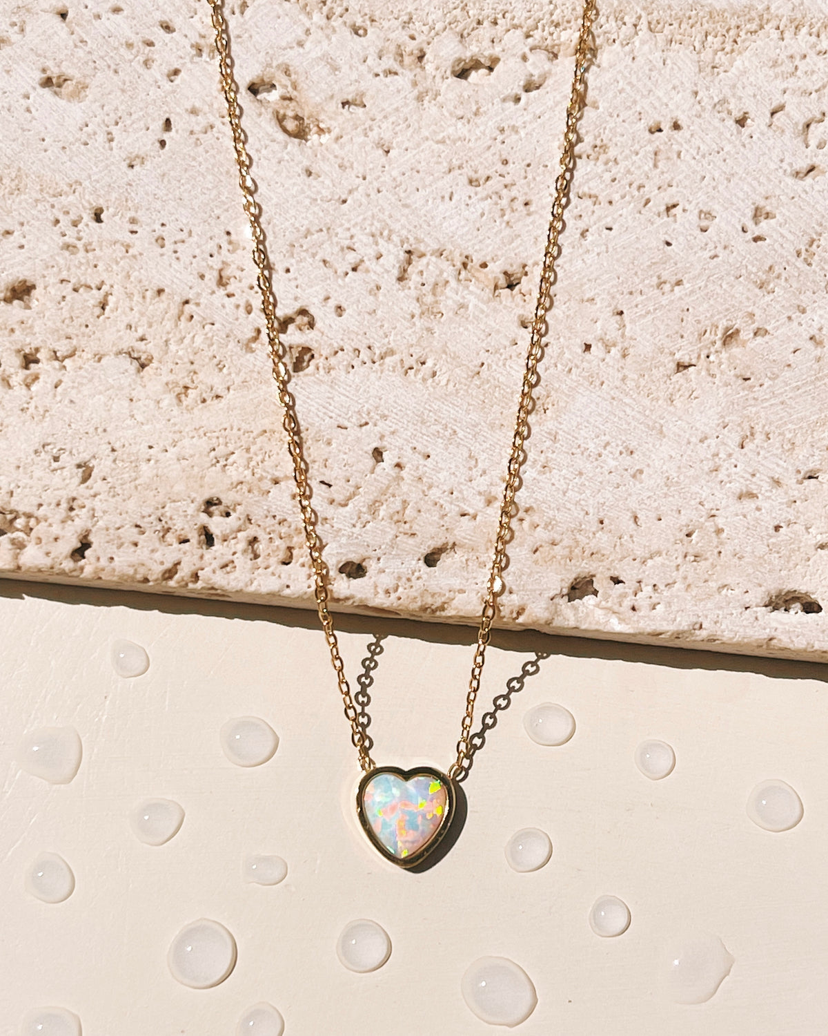 Carmela Heart Opal Bezel Set Classic Link Chain Gold Necklace