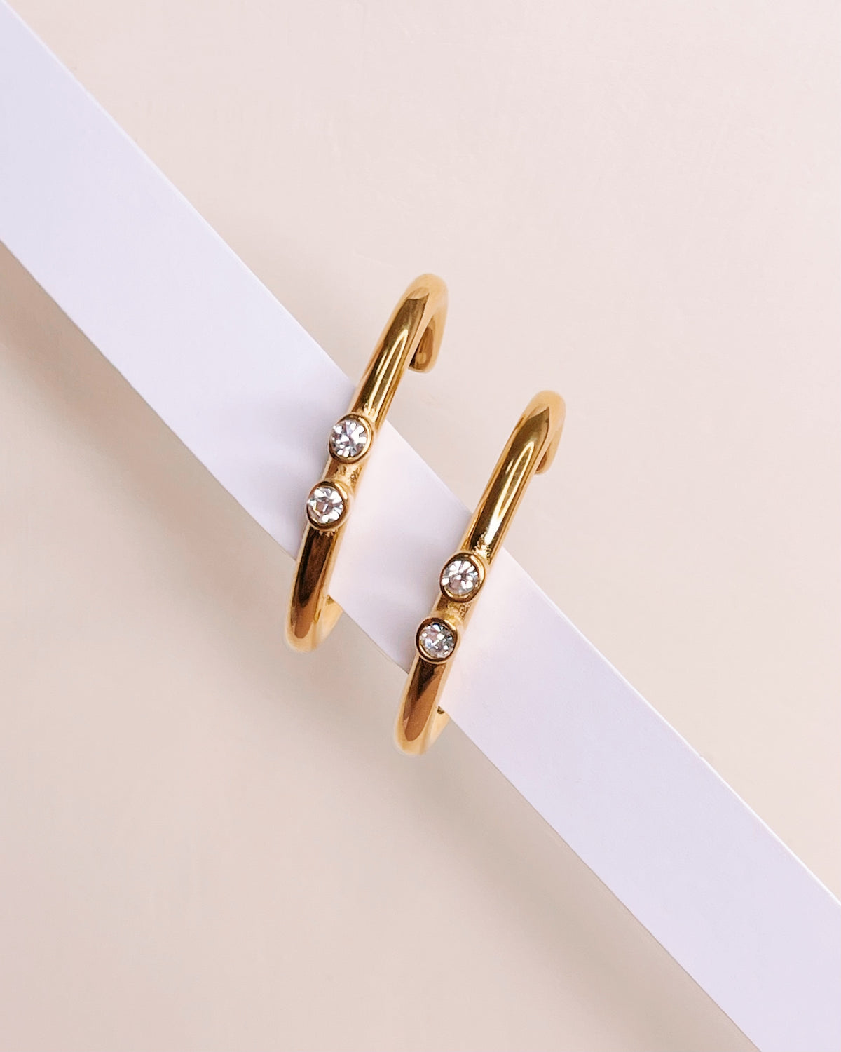 Thalia Zircon C-Shaped Gold Suspender Earrings