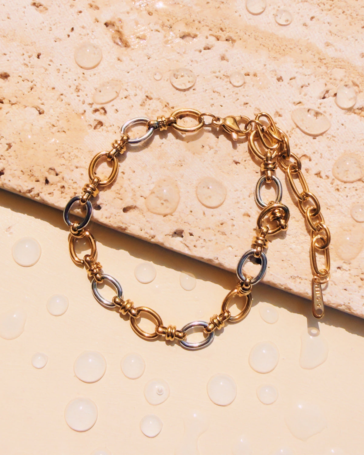 Priya Two Tone Silver Gold Alternate Oval Shaped Chain Link Design Bracelet