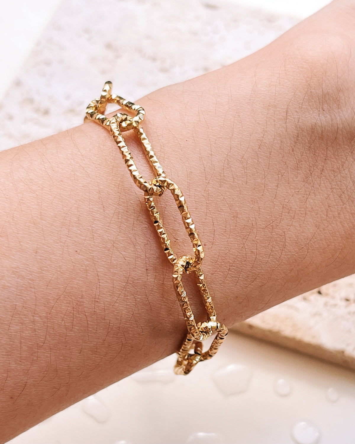 Frankie All Textured Paper Clip Chain Gold Bracelet