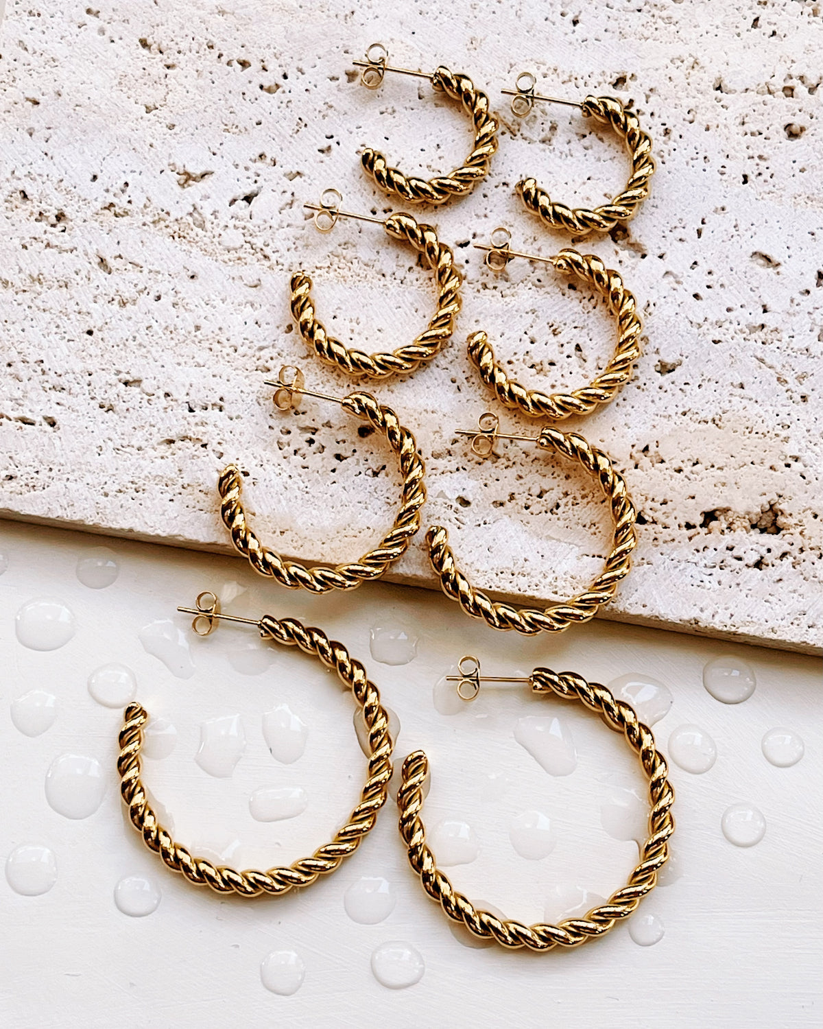 Isabella C-Shaped Thin Twisted Gold Hoops