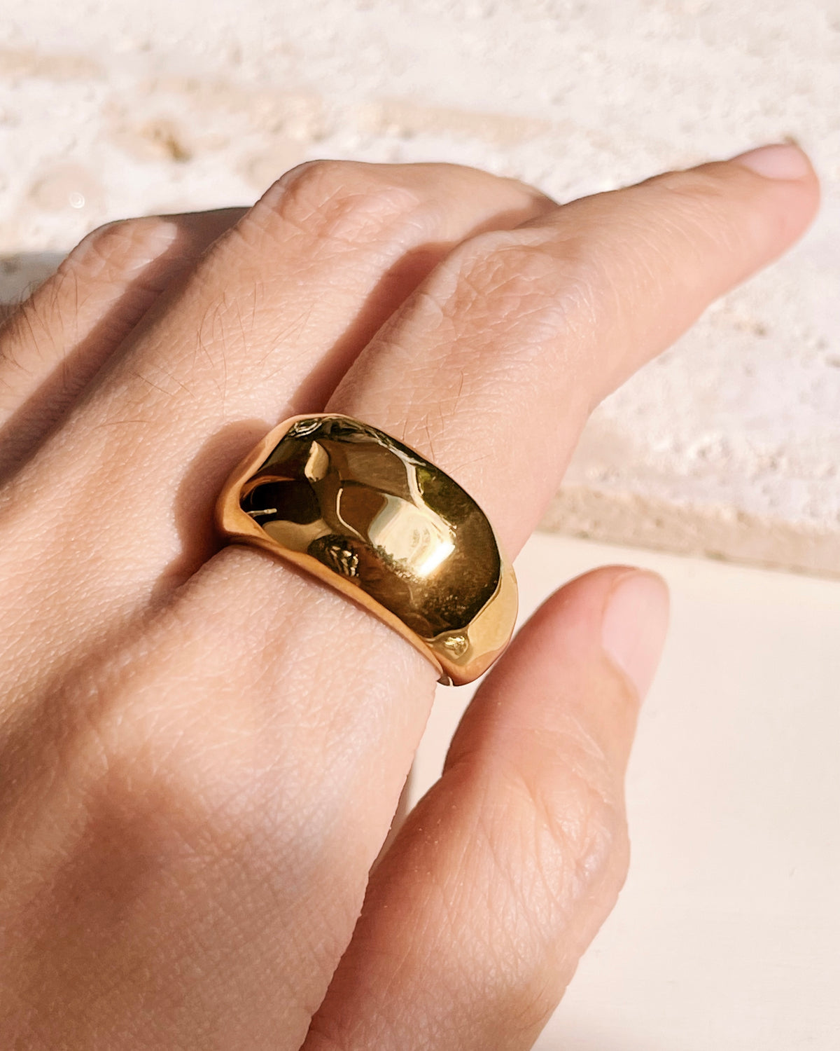 Annie Chunky Hammered Dome Design Open Gold Ring