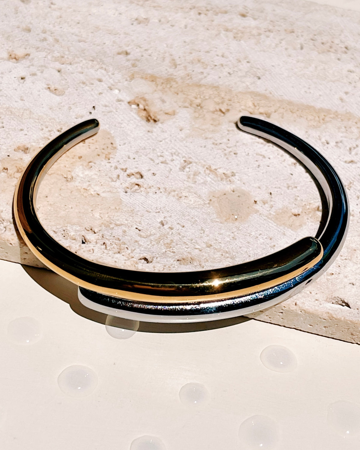 Kaylee (Two Tone) Half Silver Half Gold Attached Layered Look Design Bangle