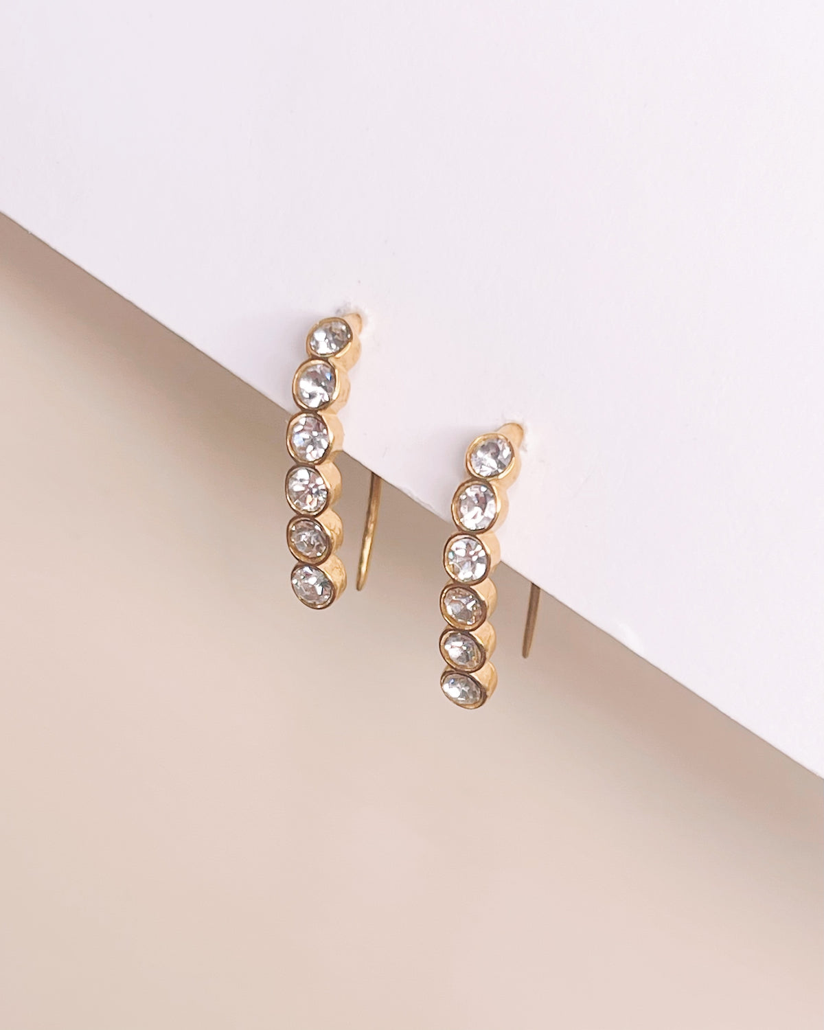 Sloane Bezel Zircon Paved Gold Hook Earrings
