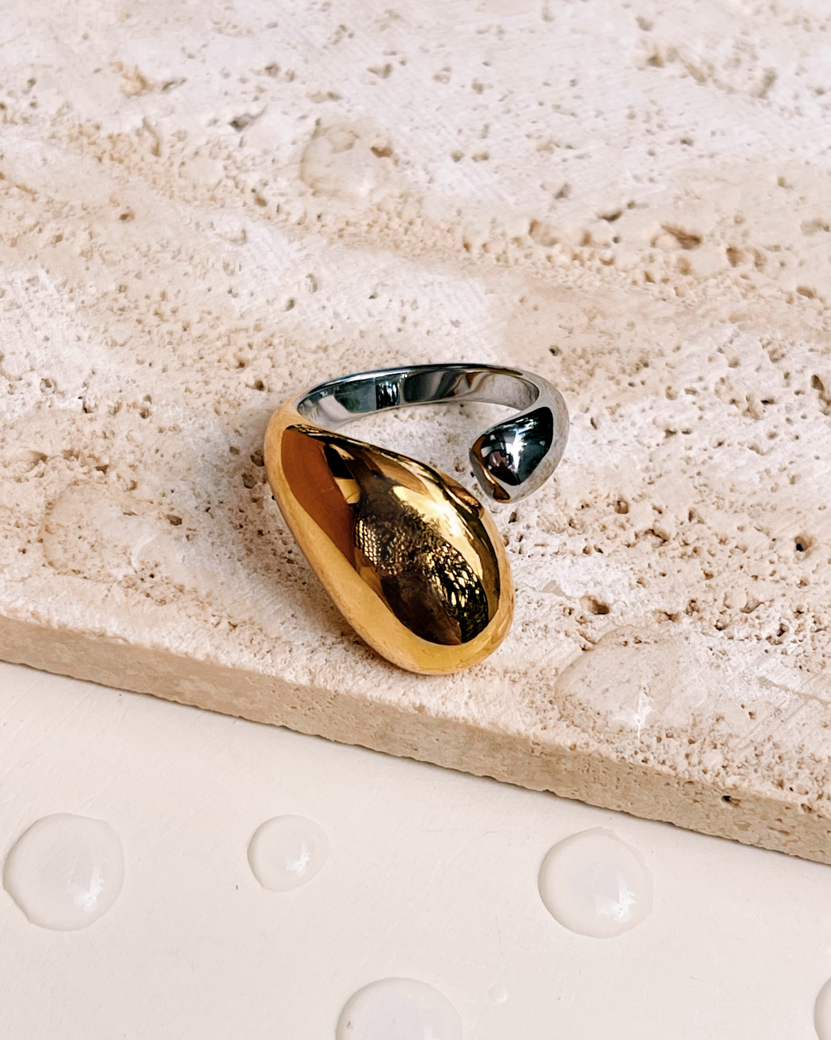 Brittany (Two Tone) Chunky Gold Waterdrop Half Silver Open Ring