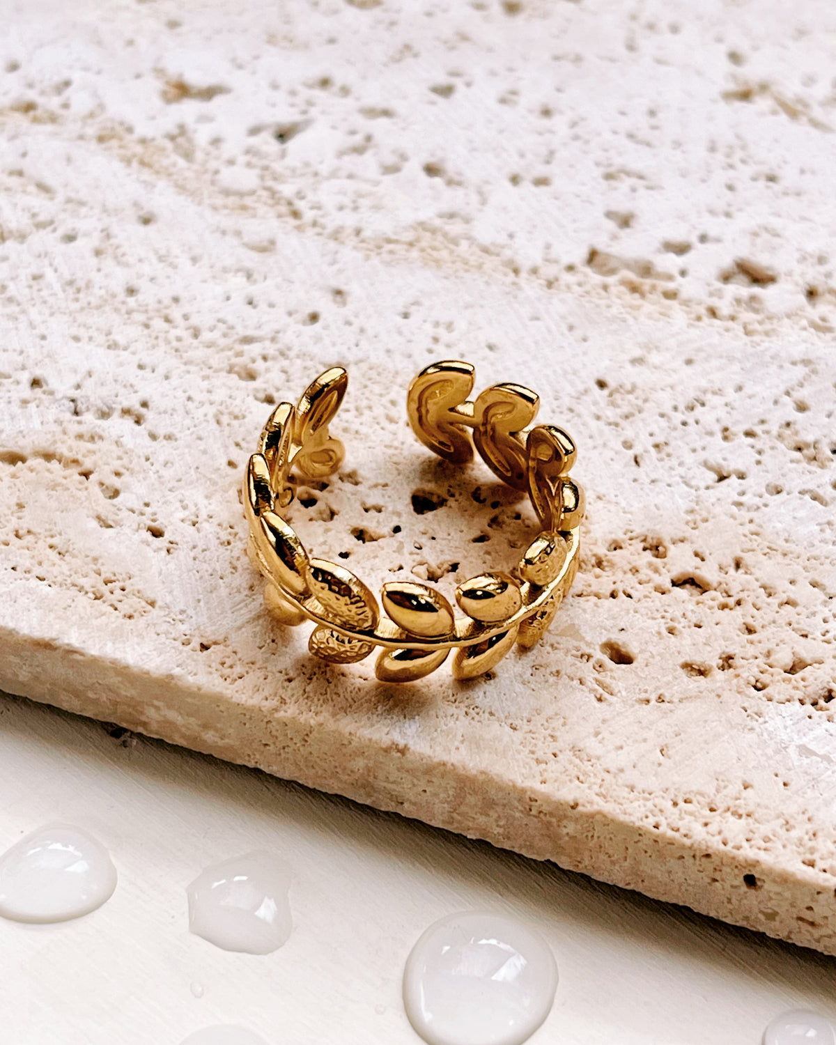 Giselle Textured Leaf Design Gold Ring