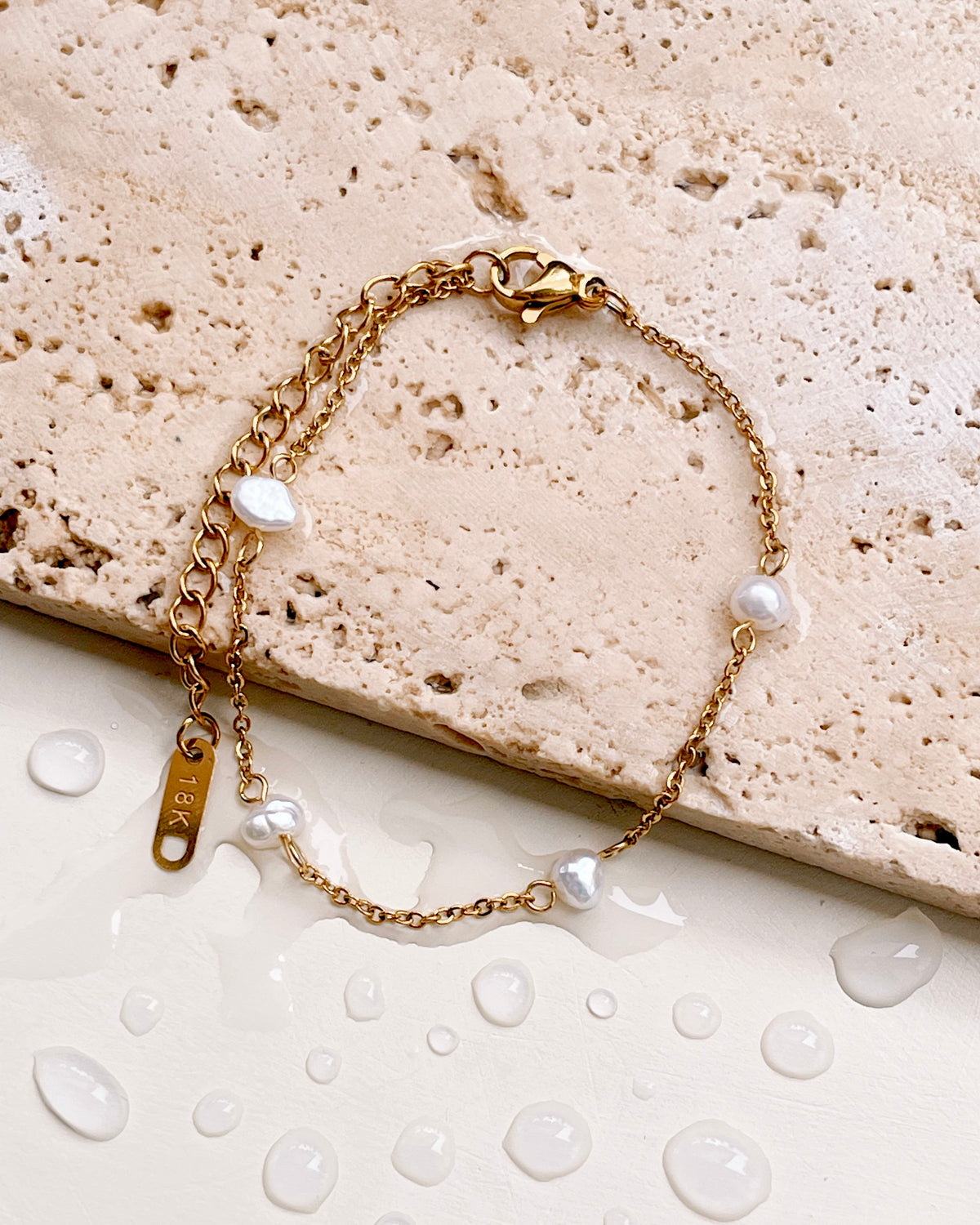 Tabitha Baroque Freshwater Pearl Beaded Link Chain Gold Bracelet