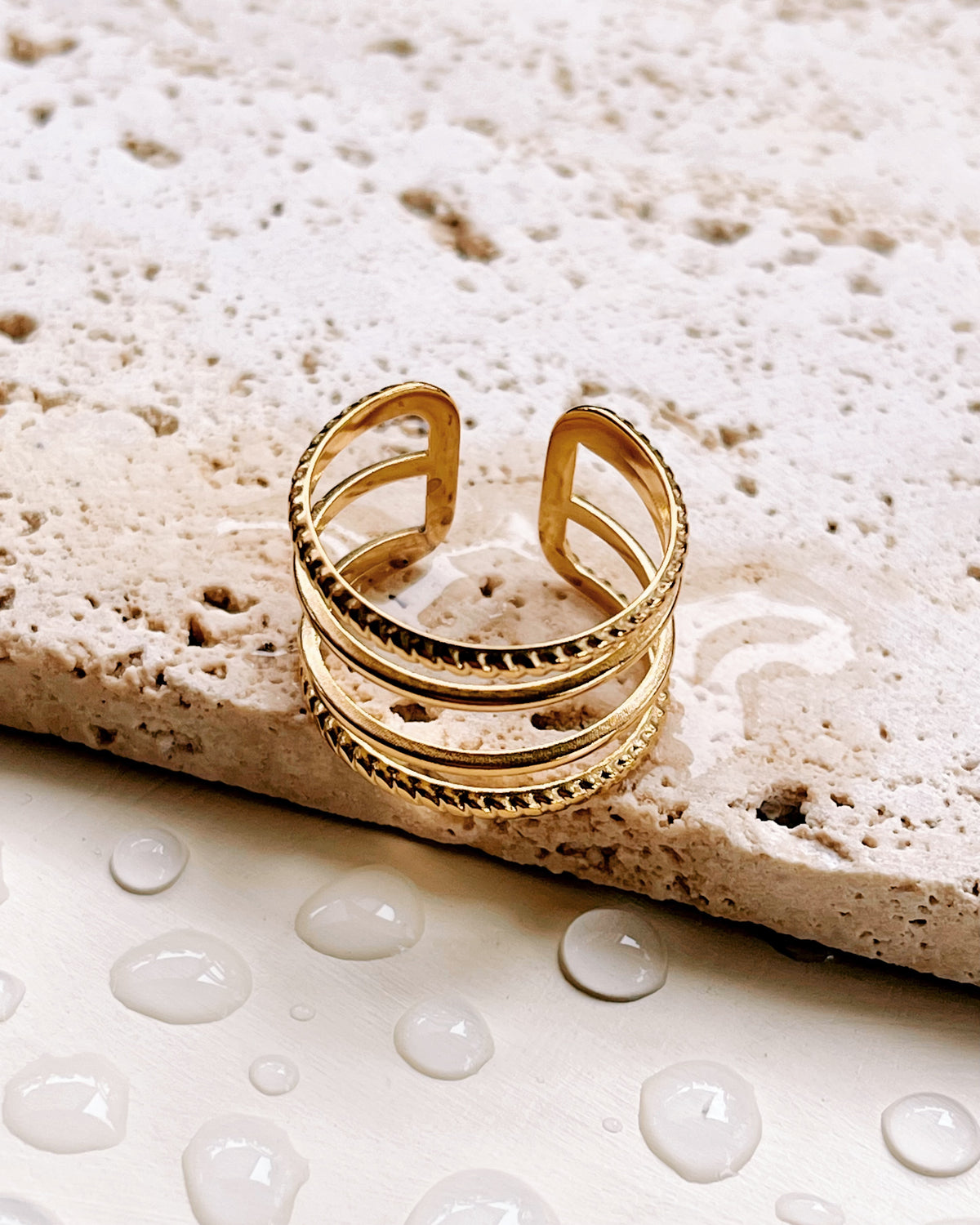 Harper Four Layer Two Textured Design Thin Line Ring