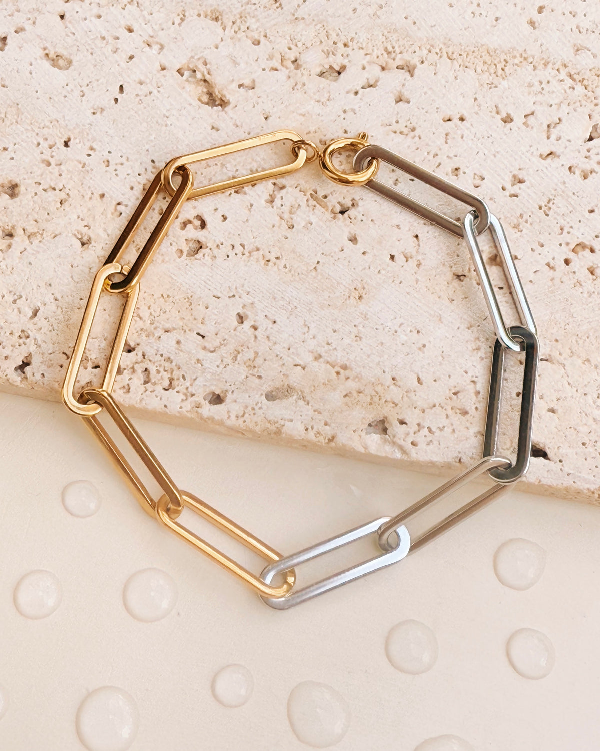 Callista (Two Tone) Half Silver Half Gold Big Paperclip Chain Bracelet