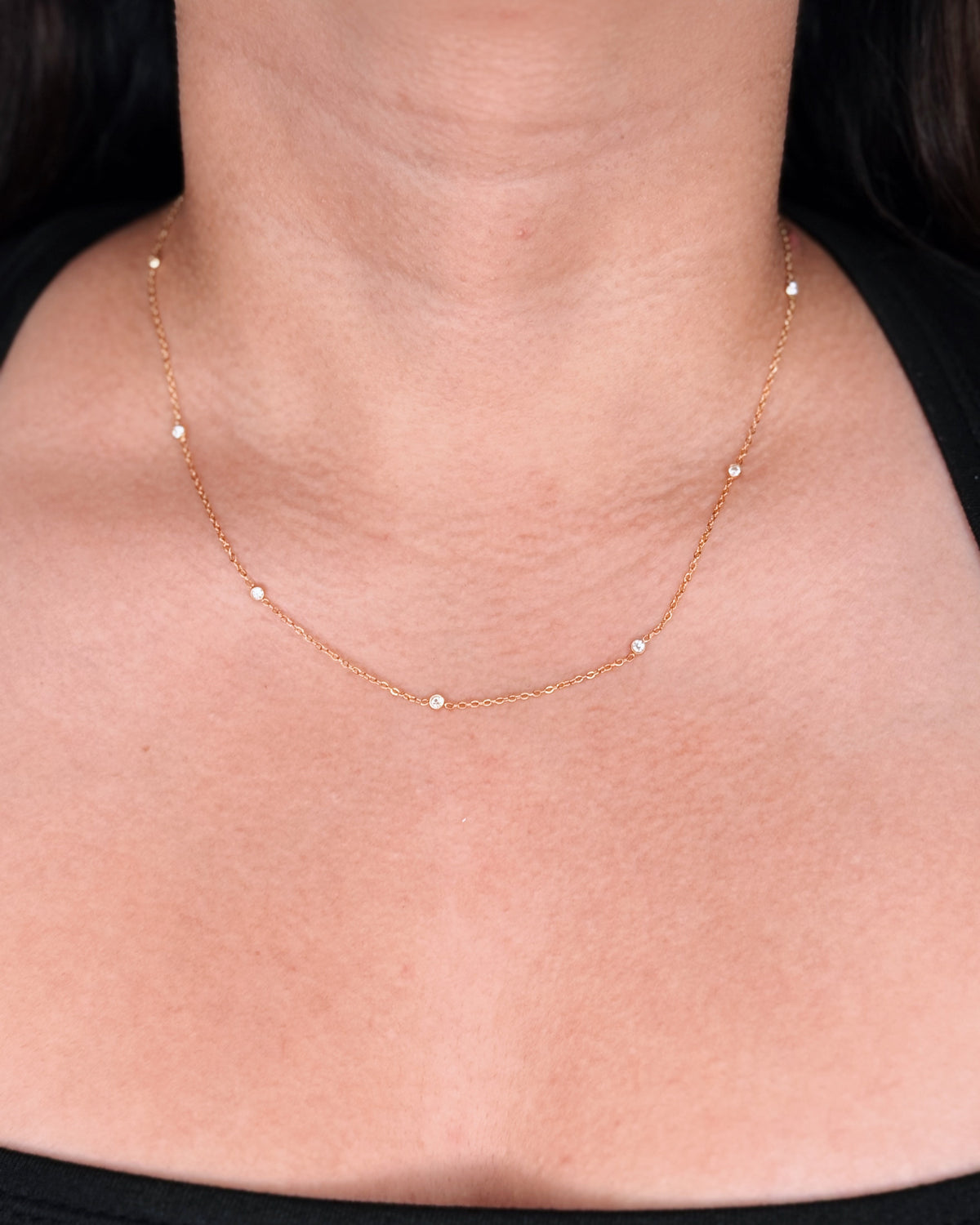 Oprah Round Zircon Inlaid Bezel Set Beaded Classic Link Chain Design (Chain Only) Gold Necklace
