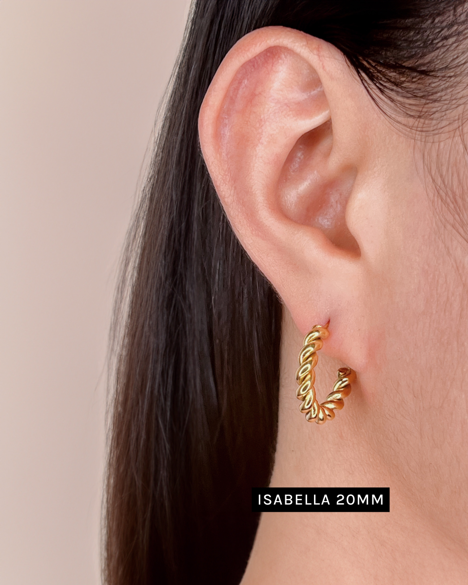 Isabella C-Shaped Thin Twisted Gold Hoops