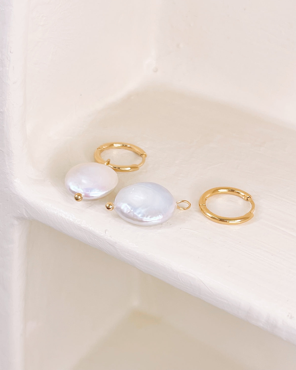 Tiffany Classic Baroque Flat Freshwater Pearl Dangle Gold Huggies
