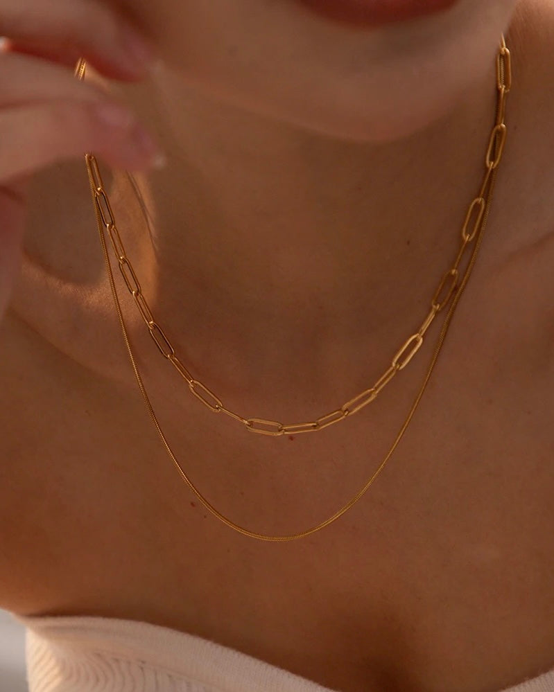 Mabel Double Layer Snake Paperclip Chain Gold Necklace