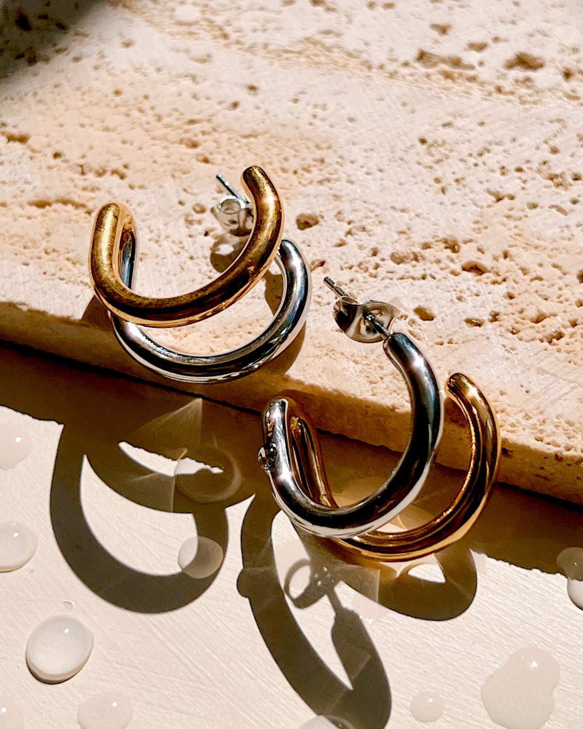 Melody Classic Two Tone Silver Gold Layered Look Hoops