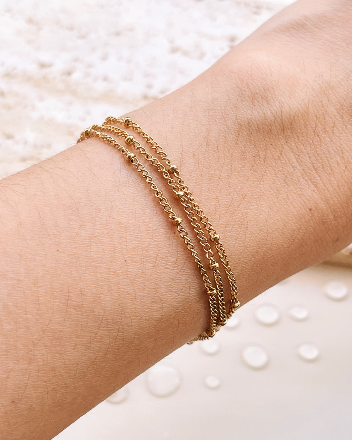 Everlee Triple Layer Ball Beaded Thin Curb Chain Gold Bracelet