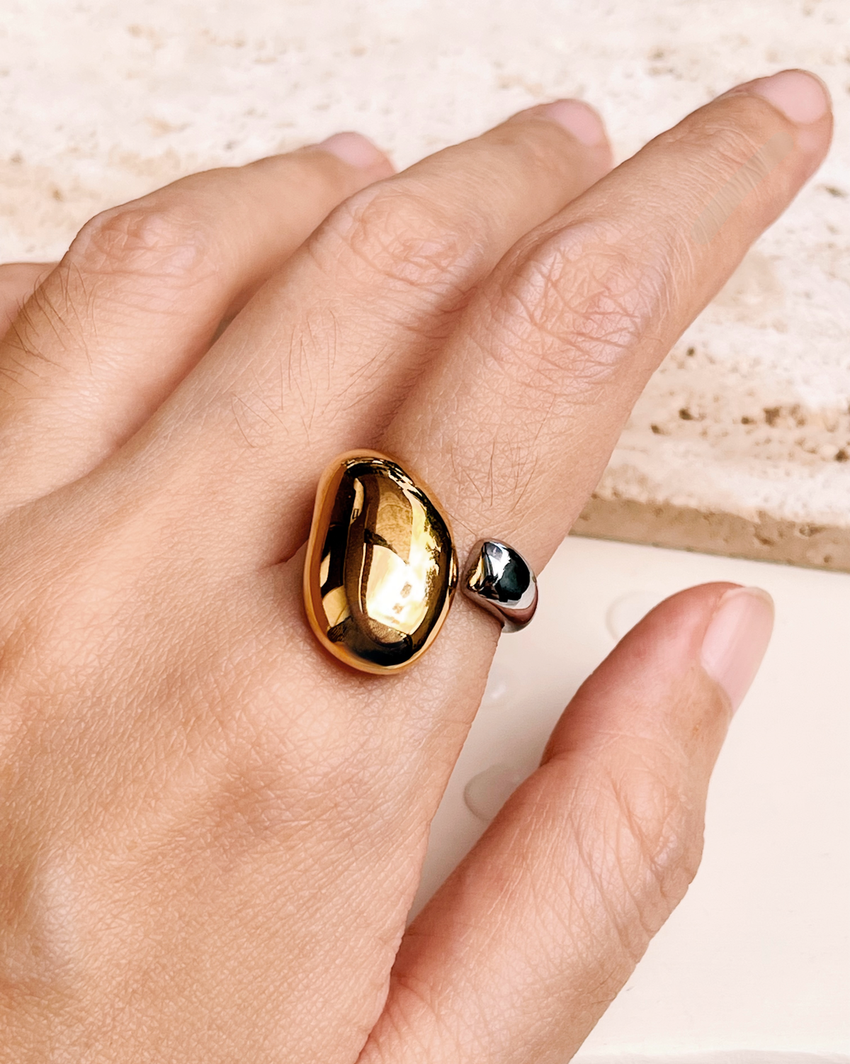 Brittany (Two Tone) Chunky Gold Waterdrop Half Silver Open Ring