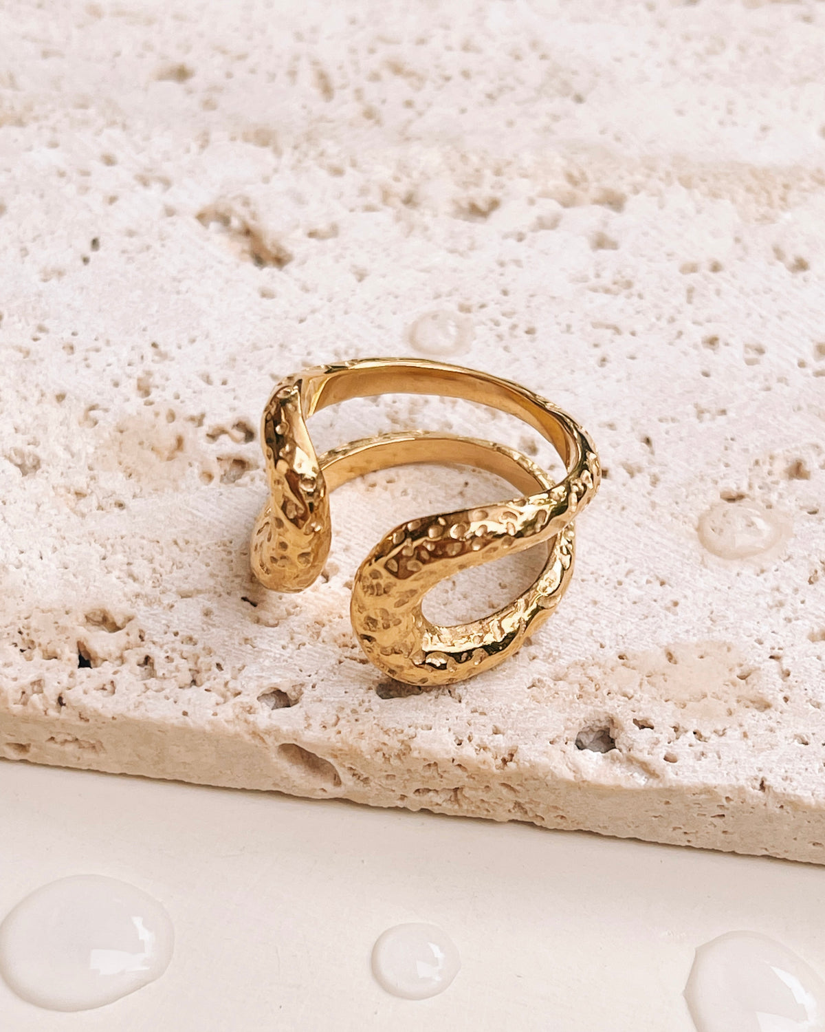 Armani Double Layer Hammered Horn Shaped Design Open Gold Ring