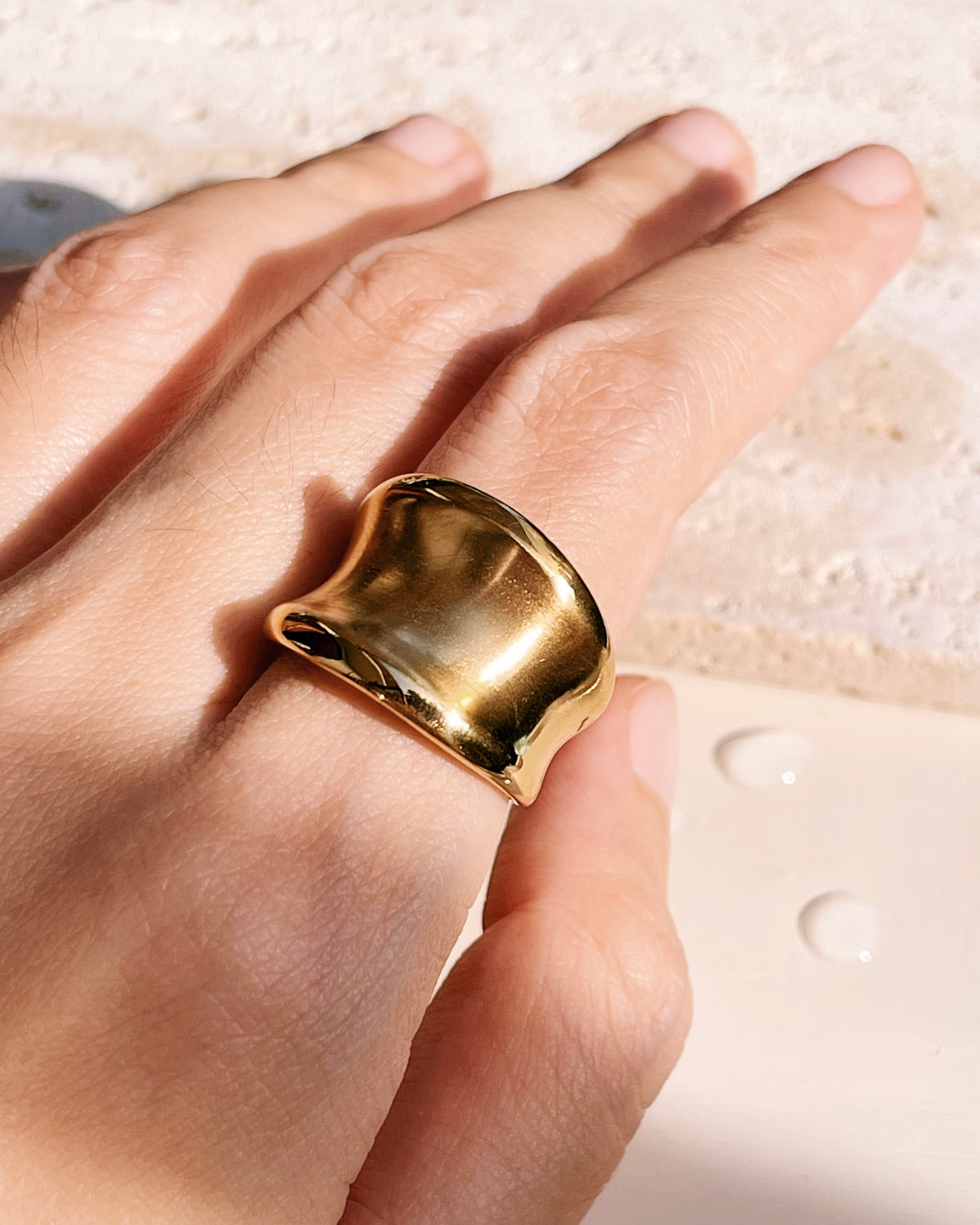 Bridget Chunky Smooth Concave Curvature Design Gold Ring