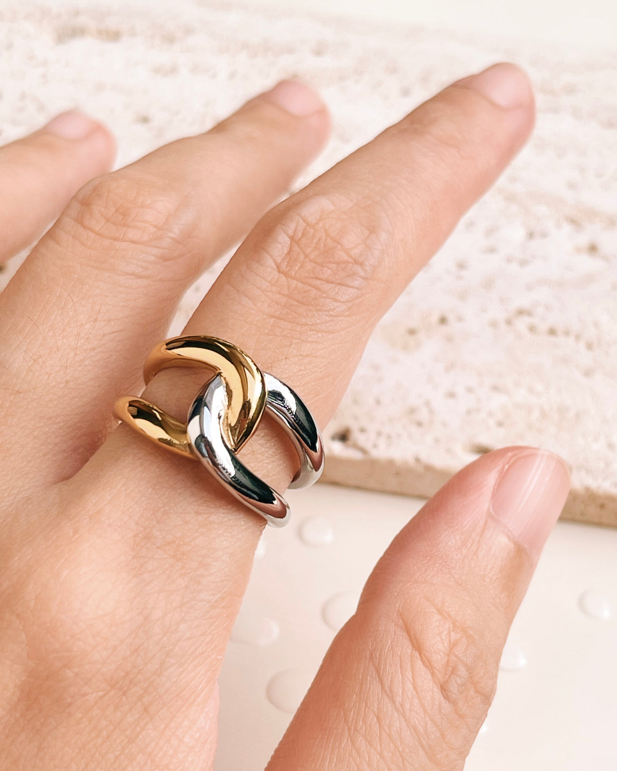 Allie (Two Tone) Half Silver Half Gold Winding Design Ring