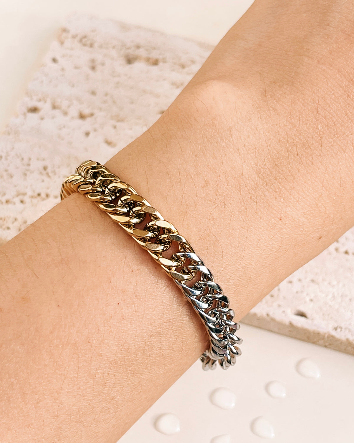 Brenda (Two Tone ) Half Silver Half Gold Chunky Cuban Chain Design Bracelet