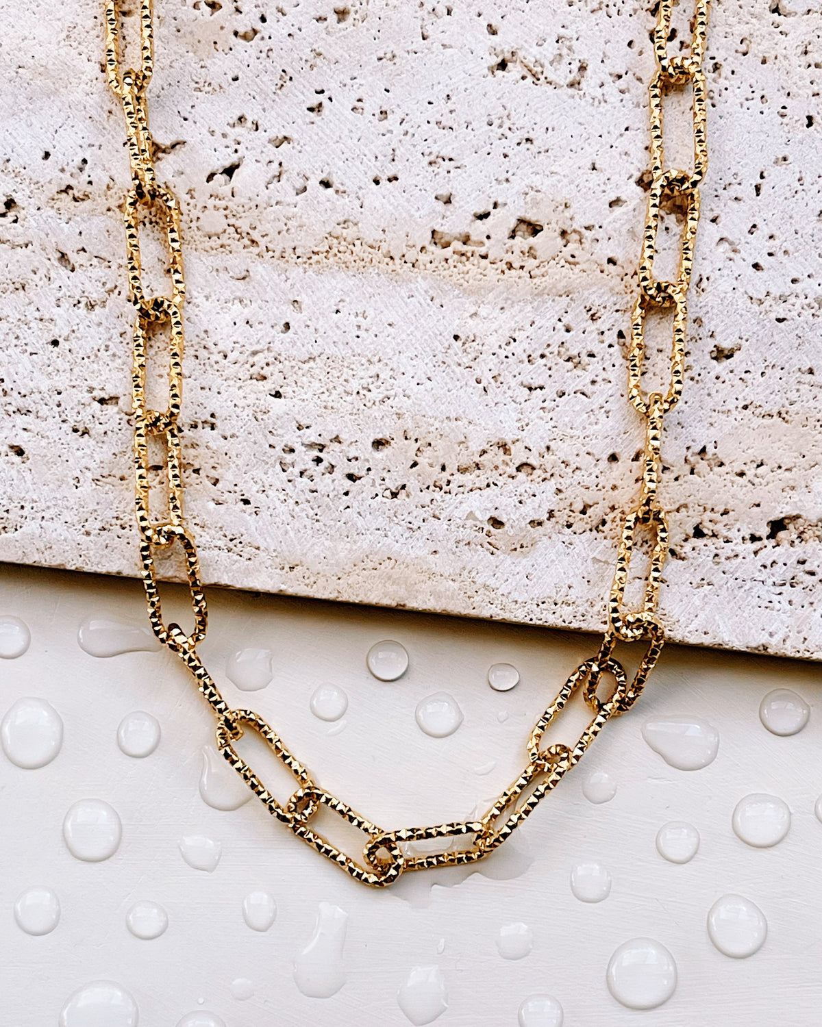 Francesca All Textured Paper Clip Chain Gold Necklace