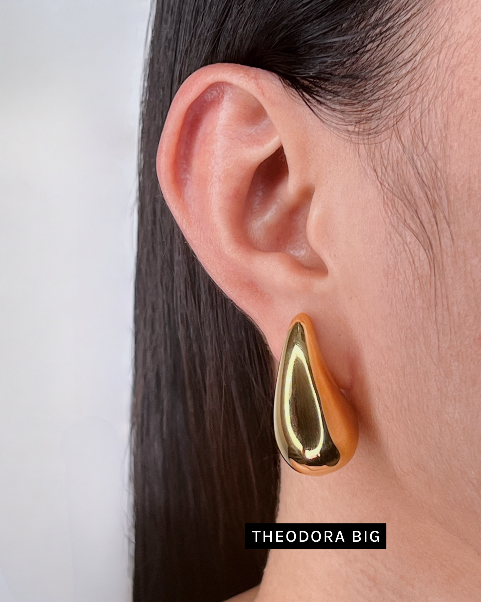 Theodora (Gold) Chunky Teardrop Design Gold Stud Drop Earrings