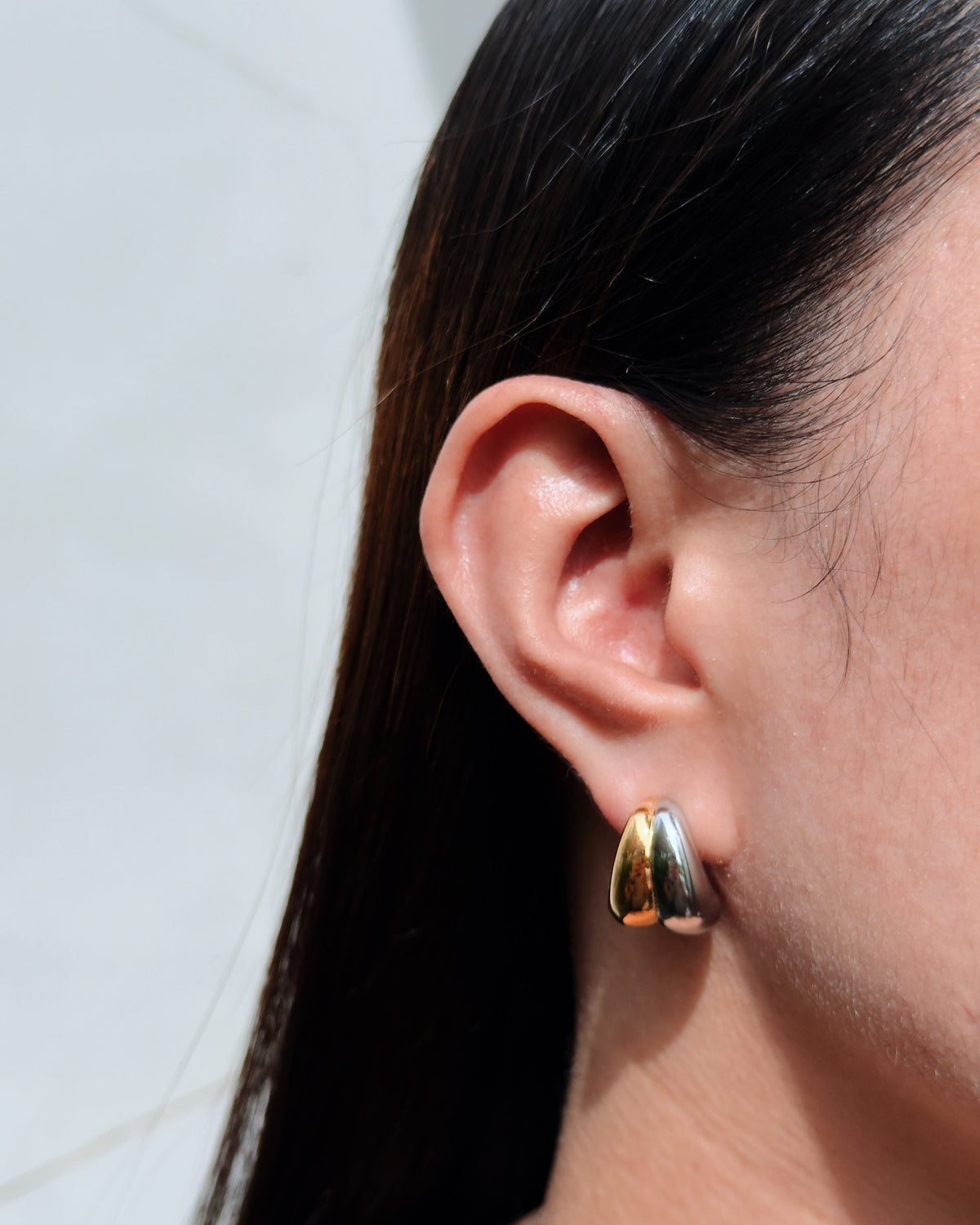 Norinne (Two Tone) Stacked Double Layer Silver Gold Teardrop Waterdrop Design Stud Drop Earrings
