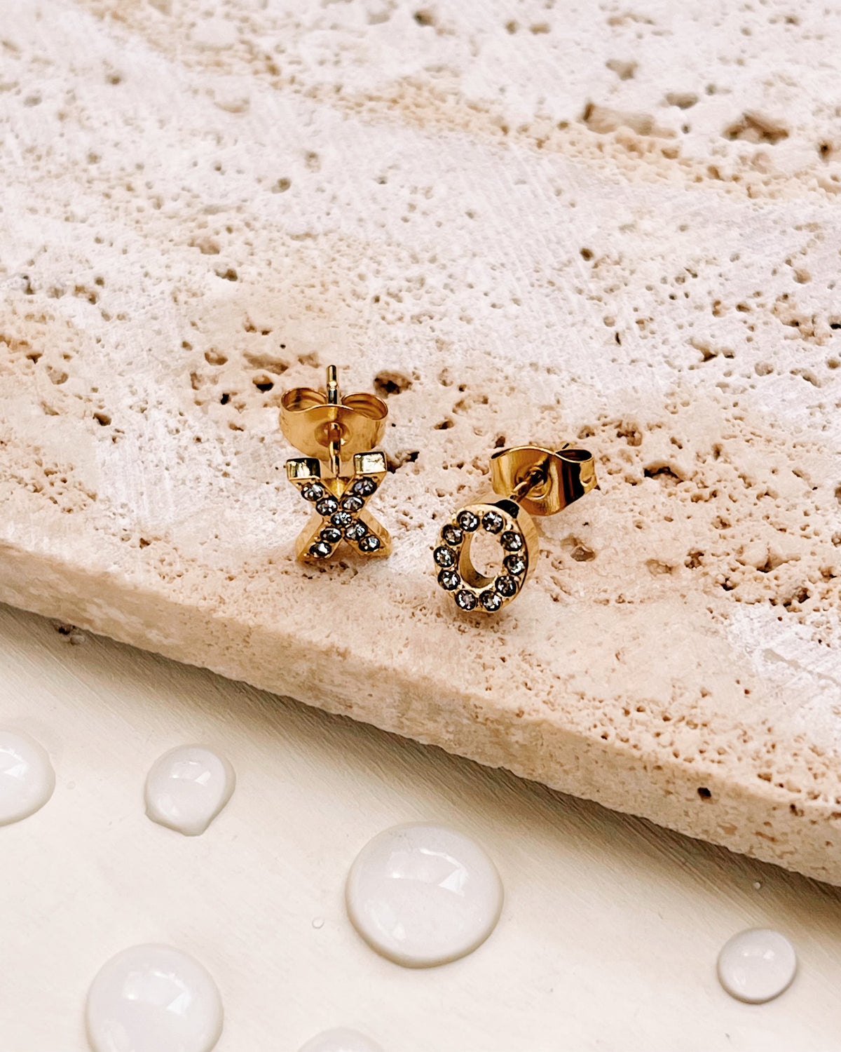 Ingrid Zircon Paved X and O Shaped Pair Gold Studs