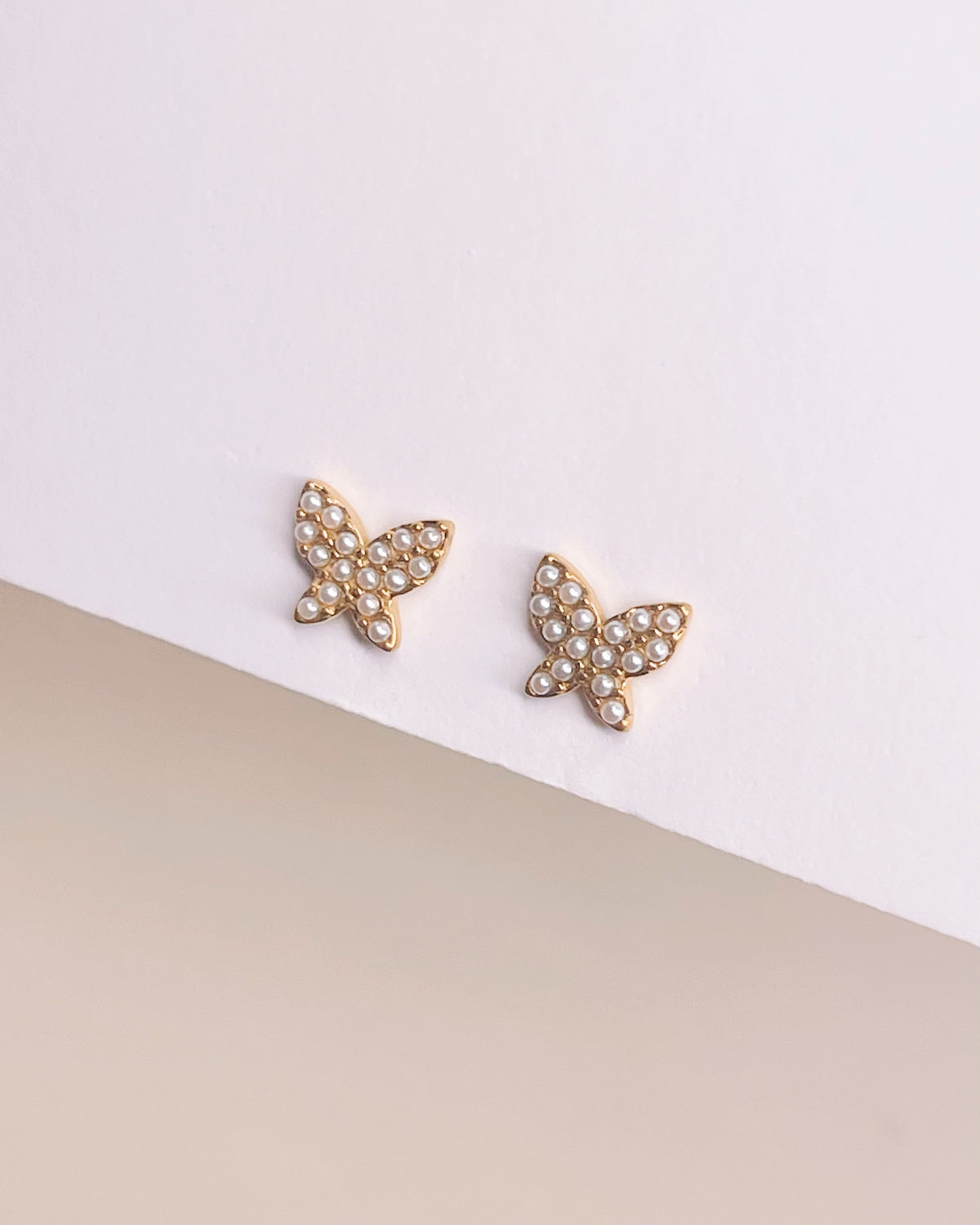 Ruthie Butterfly Shaped Imitation Pearl Paved Gold Studs