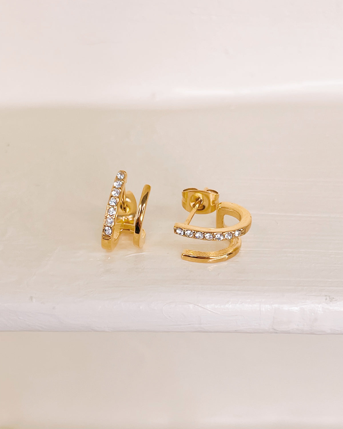 Anne (Gold) Double Layer Zircon Paved Layered Look Studs