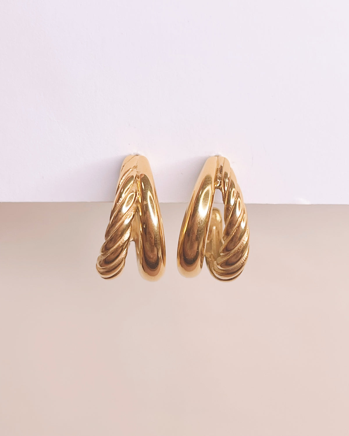 Rosalie (Gold) Chunky Dual Design Smooth Twisted Gold Layered Look Hoops