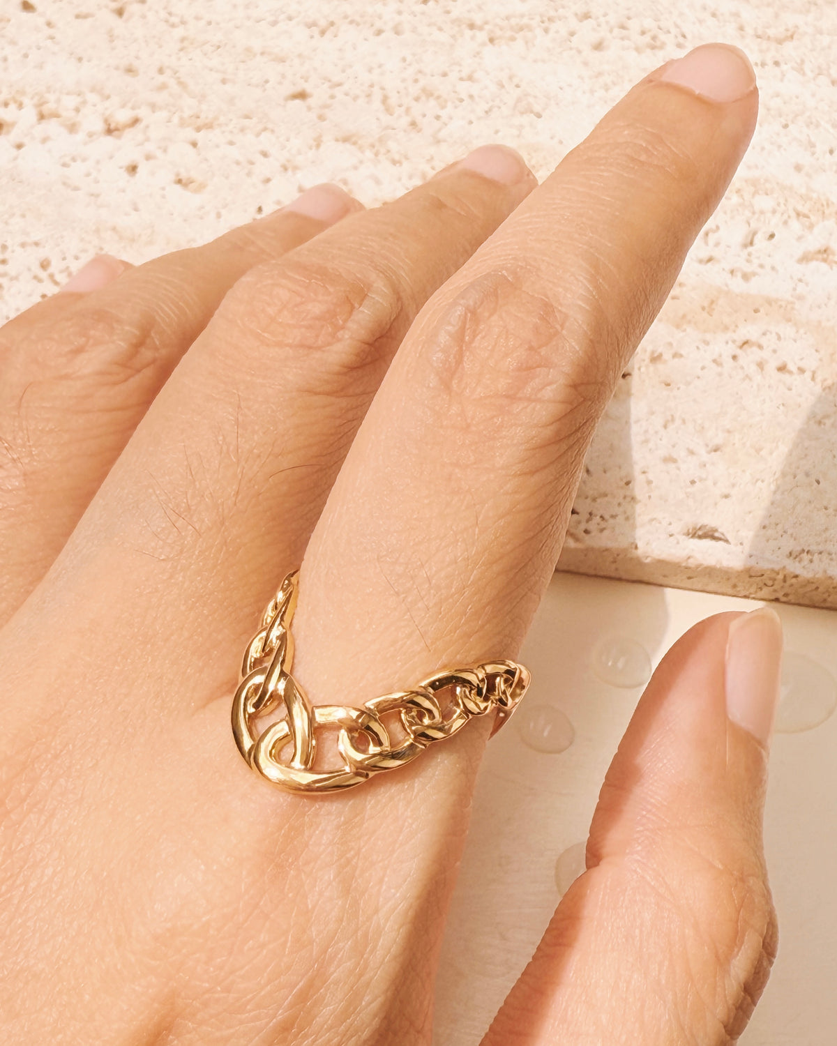 Michelle Solid Chain V-Shaped Design Gold Open Ring