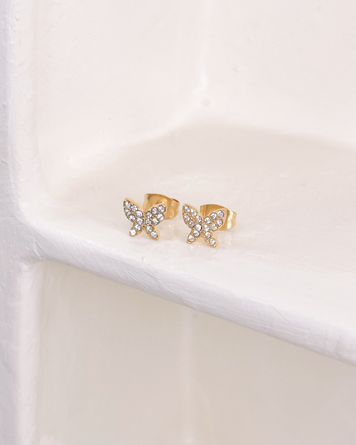 Sarah Butterfly Shaped Zircon Paved Gold Studs