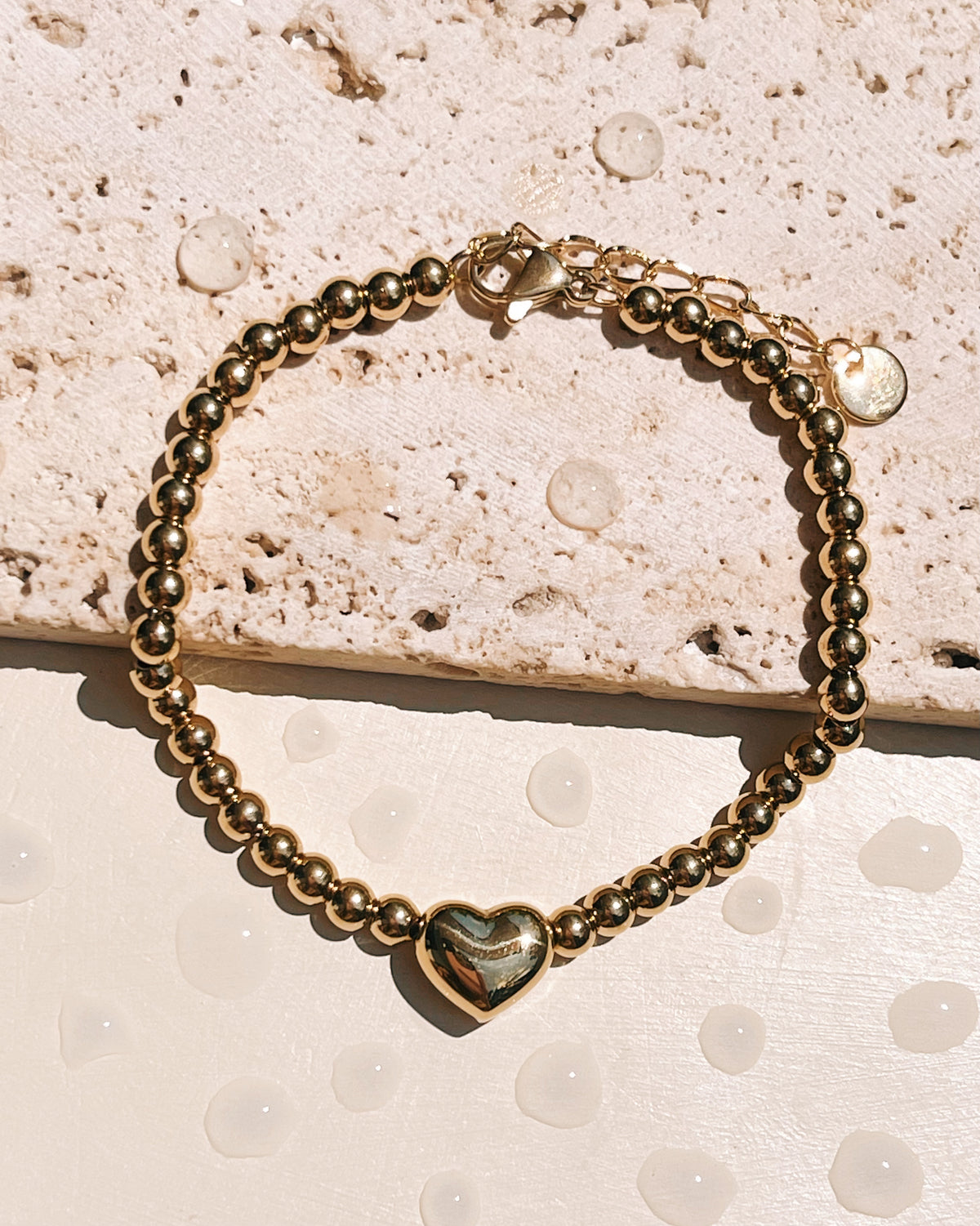 Aurelia Round Ball Beaded Chain Heart Pendant Gold Bracelet